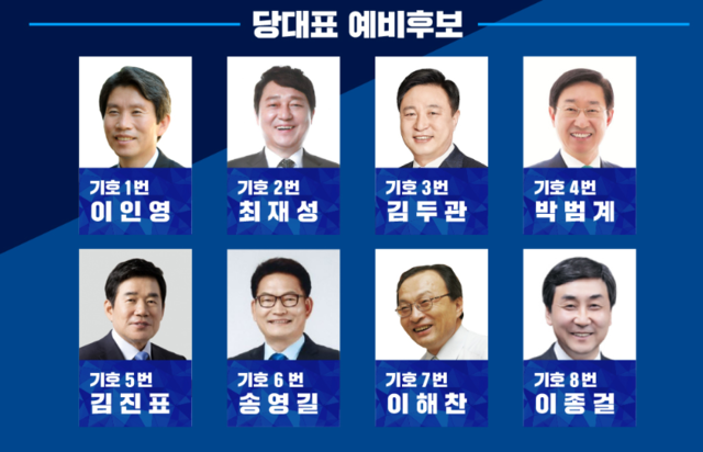▲ 더불어민주당 8.25 당 대표 선거에 나선 8명의 후보군. ⓒ 더불어민주당 제공