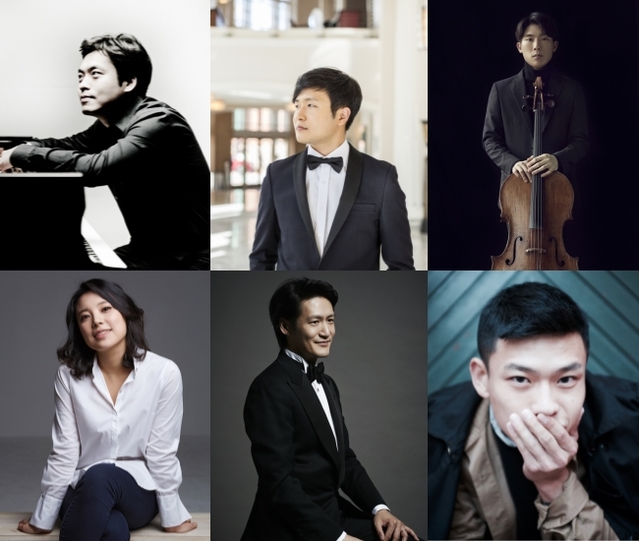 ▲ 上 왼쪽부터 시계방향으로 김선욱, 선우예권, 문태국, 지용, 조재혁, 황수미.ⓒ롯데콘서트홀