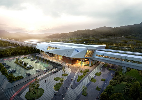 ▲ 339억 원을 들여 여객중심 친환경적으로 건립되는 장항선 탕정역사 설계도.ⓒ한국철도시설공단