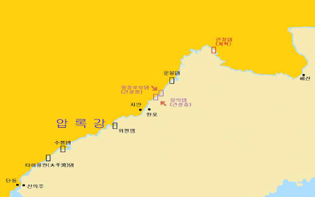 ▲ 압록강 일대에 지은 4개 수력발전소 위치. '조중 수력발전이사회'가 관리 감독한다. ⓒ세종연구소 정책브리핑 화면캡쳐.