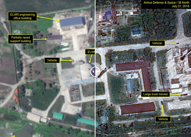 ▲ 北영변 핵시설의 5WMe 원전과 실험용 경수로 일대의 전후 대비 사진. ⓒ美38노스 화면캡쳐.