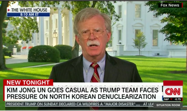 ▲ 美좌파 진영은 북한이 비핵화 조치를 하지 않는 이유를 존 볼턴과 같은 대북 강경파들의 발언 때문이라고 주장하고 있다. ⓒ폭스 뉴스에 출연한 존 볼턴 美NSC 보좌관-CNN 관련보도 화면캡쳐.