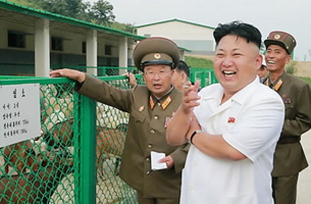 ▲ 운곡종합농장 현지지도 당시 김정은. 이 사진의 제목은 '운곡농장의 무균돼지'다. ⓒ연합뉴스. 무단전재 및 재배포 금지.