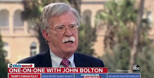 ▲ 美 ABC '디스 위크' 프로그램에 출연해 인터뷰를 하는 존 볼턴 백악관 국가안보보좌관 ⓒ ABC 방송 화면 캡처