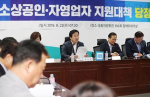 ▲ 22일 오전 국회 의원회관에서 열린 소상공인·자영업자 지원대책 당정협의에서 홍종학 중소벤처기업부 장관(왼쪽 2번째)가 발언하고 있다.ⓒ연합뉴스