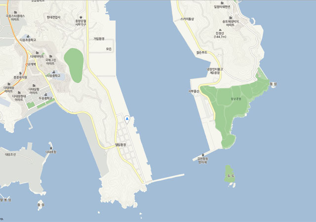 ▲ '자유아시아방송'이 러시아 화물선 '세바스토폴'호가 머물고 있다고 밝힌 '부광조선'의 위치. A자 표시가 '부광조선'이다. ⓒ네이버 지도검색결과 캡쳐.
