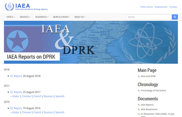 국제사회의 누가 뭐라고 해도 계속 북한의 핵개발 활동을 감시하는 IAEA에 대해 美정부가 감사를 표시했다. 사진은 IAEA의 북핵 감시보고서 페이지. ⓒIAEA 홈페이지 캡쳐.