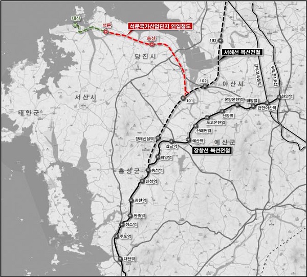 ▲ 당진 석문국가산단 인입철도 위치도.ⓒ충남도