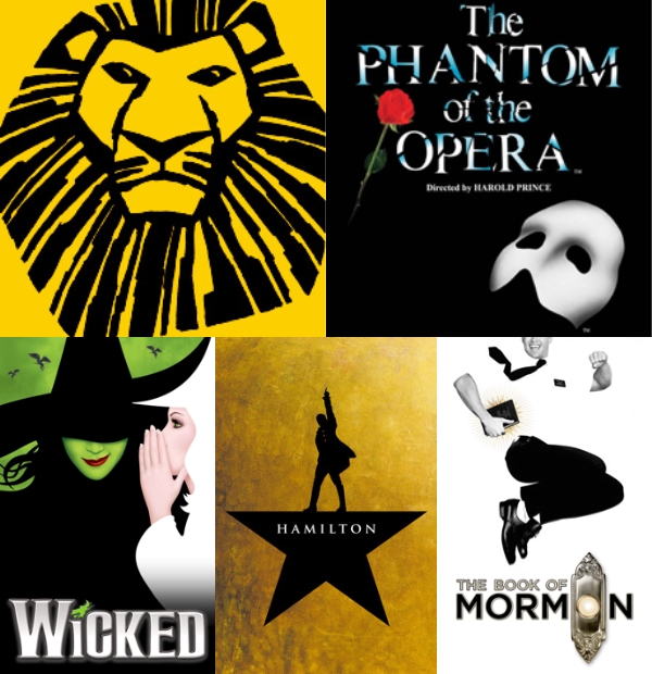 ▲ 뮤지컬 '라이온 킹', '오페라의 유령', '위키드', '해밀턴', '북 오브 몰몬' 포스터.ⓒ스테이지톡