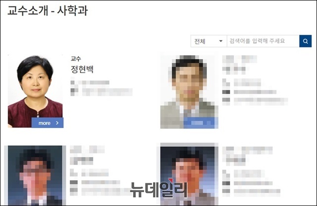 ▲ 성균관대학교 대학원 사학과 홈페이지 내 정현백 여성가족부 장관 교수소개 화면. ⓒ성균관대학교 홈페이지 캡처