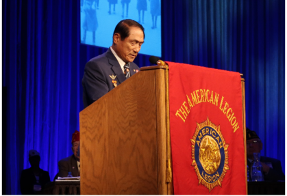▲ 김진호 대한민국 재향군인회 회장이 28일(현지시간) 미국 재향군인회 제100차 총회를 찾아 연설하고 있다.ⓒ재향군인회 제공