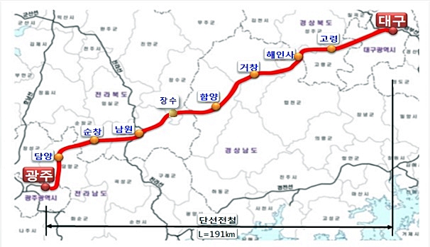 ▲ 달빛내륙철도 노선도.ⓒ대구시