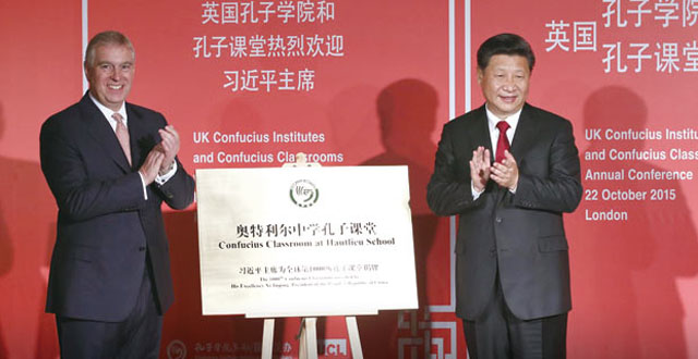 ▲ 2015년 10월 英런던에서 1,000번째 공자학원 개원식에 참석한 시진핑 中국가주석. 中공산당의 영향력 확대공작은 전 세계를 대상으로 하고 있다. ⓒ뉴시스. 무단전재 및 재배포 금지.