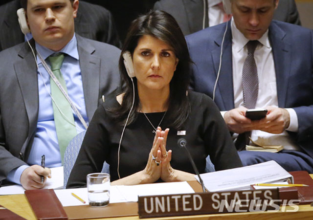 ▲ 니키 헤일리 유엔 주재 美대사. 9월 유엔 안보리 의장직을 수행한다. ⓒ뉴시스. 무단전재 및 재배포 금지.