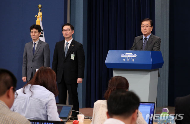 ▲ 6일 오전 청와대에서 방북 성과를 설명하는 정의용 국가안보실장. ⓒ뉴시스. 무단전재 및 재배포 금지.