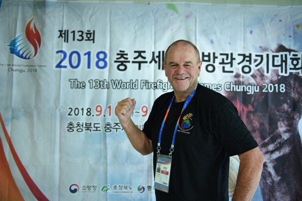 ▲ 1회대부터 참가한 성실맨 폴 싱글.ⓒ‘2018 충주세계소방관경기대회’ 추진단