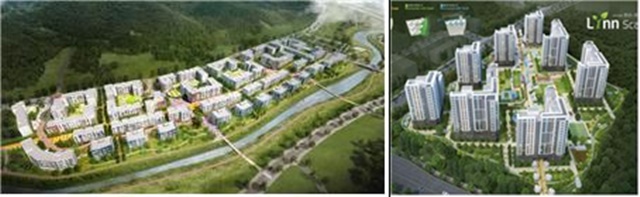 ▲ 서한 컨소시엄 진행하게 될 '고양삼송 B2블록(좌)', 우미건설 컨소시엄을 우선협상대상자로 선정한 '파주운정3 A31블록' 조감도. ⓒ한국토지주택공사