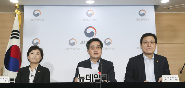 ▲ (좌로부터) 김현미 국토교통부 장관, 김동연 경제부총리 겸 기획재정부 장관, 최종구 금융위원장. ⓒ이종현 기자