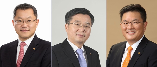 ▲ 왼쪽부터 김희철 한화큐셀 대표이사 사장, 권혁웅 한화토탈 대표이사 사장, 이성수 한화지상방산 대표이사.ⓒ한화