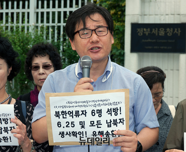 ▲ 발언하고 있는 김규호(53) 선민네트워크 대표 ⓒ 뉴데일리 이기륭 기자