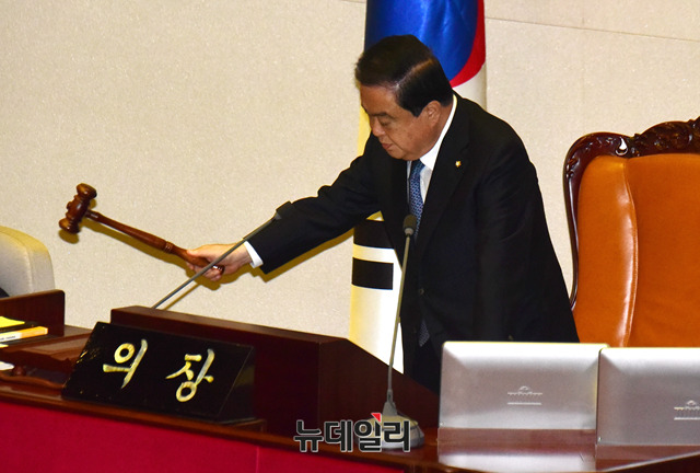 ▲ 유남석 헌법재판소장 임명동의안이 20일 오후 국회에서 열린 본회의에 상정되고 있다. 이날 교섭단체 3당 원내대표는 규제프리존범, 상가임대차보호법, 인터넷전문은행 특례법 등 쟁정법안을 일괄 처리하기로 합의 했다. ⓒ뉴데일리 이종현 기자