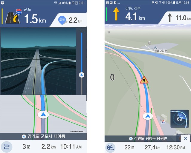 ▲ 현대엠엔소프트 올뉴맵피 영동고속도로 IC구간. ⓒ현대엠엔소프트