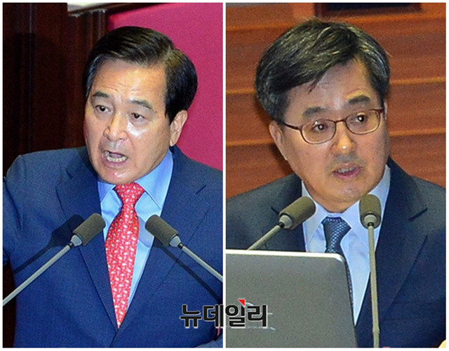 ▲ 자유한국당 심재철 의원과 김동연 경제부총리 겸 기획재정부 장관. ⓒ뉴데일리 DB