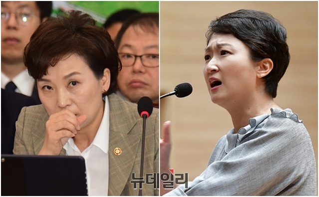 ▲ 김현미 국토교통부 장관과 이언주 바른미래당 의원. ⓒ정상윤·
이종현 기자
