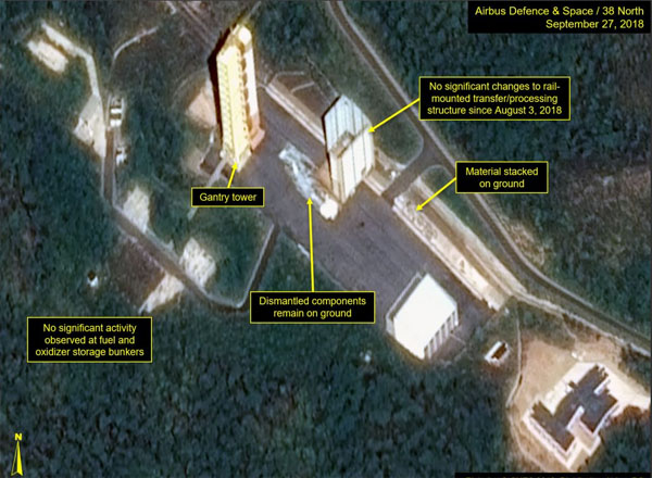 ▲ 美상업용 위성이 지난 9월 27일 촬영한 서해 동창리 미사일 시험장 사진. 지난 8월 3일, 8월 16일 사진과 차이가 없다. ⓒ美38노스 관련 분석보고서 화면캡쳐.