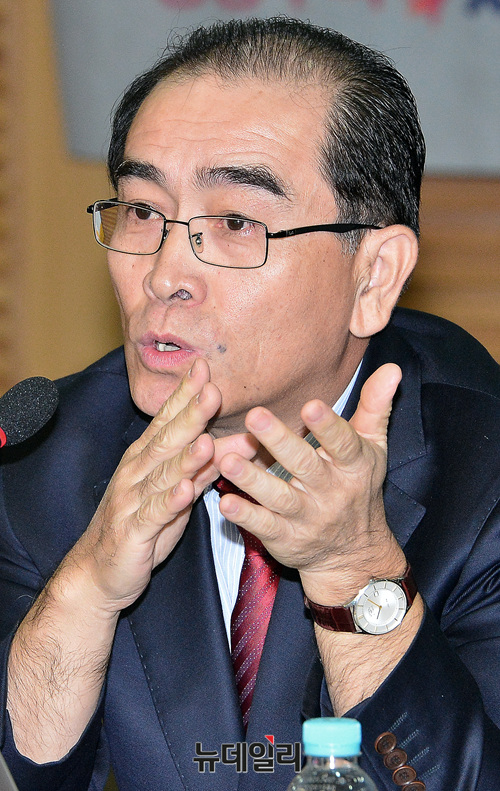 ▲ 발표중인 태영호 전 주영북한 공사 ⓒ 누데일리 공준표 기자