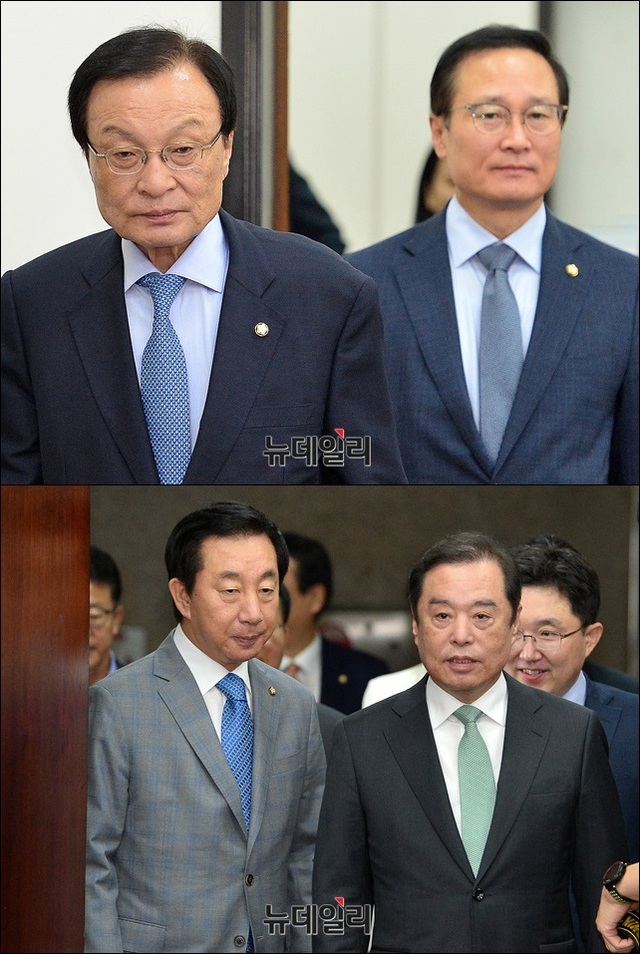 ▲ (위) 더불어민주당 이해찬 대표와 홍영표 원내대표. (아래) 자유한국당 김병준 비상대책위원장과 김성태 원내대표. ⓒ뉴데일리 DB