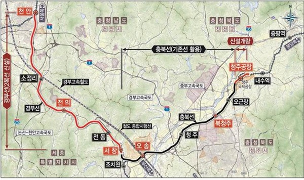 ▲ 천안~청주 복선전철 주변 지역도.ⓒ한국철도시설공단