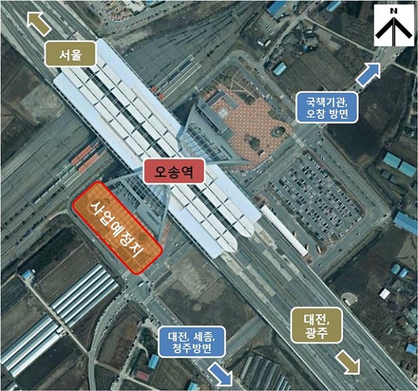 ▲ KTX오송역 버스환승센터 위치도.ⓒ청주시