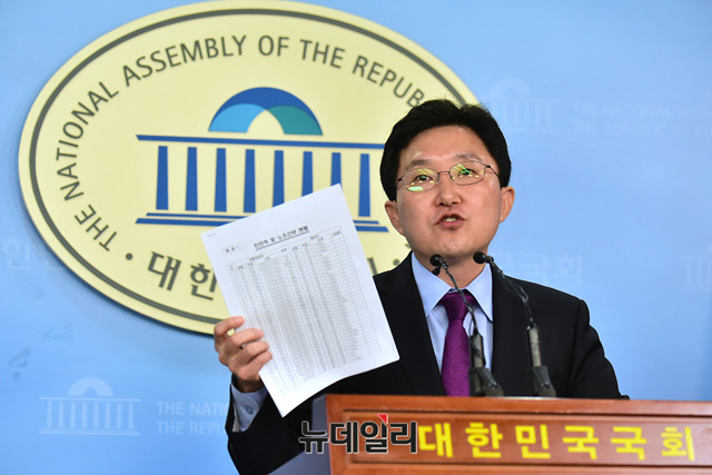 ▲ 16일 오전 기자회견을 하고 있는 자유한국당 김용태 사무총장. ⓒ뉴데일리 이종현 기자