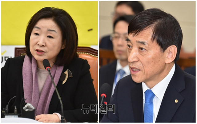 ▲ 심상정 정의당 의원과 이주열 한국은행 총재. ⓒ뉴데일리 DB