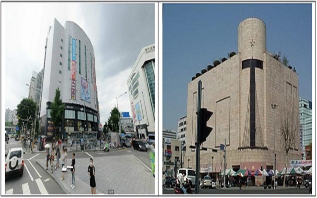 ▲ (왼쪽) 서울 마포구 신촌로터리 '구 그랜드백화점' 건물과, (오른쪽) 강남구 논현동 '구 나산백화점' 건물. ⓒ강훈식 의원실 제공