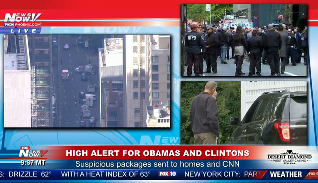 ▲ 오바마, 클린턴, CNN 등에 폭탄 등이 든 소포가 배달돼 美사법 당국에 비상이 걸렸다고 한다. ⓒ美폭스뉴스 유튜브 생중계 캡쳐.