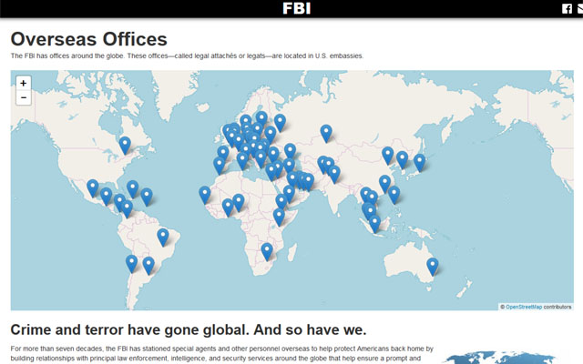 ▲ 美FBI는 현재 해외에 63개 지부를 두고 미국과 관련된 범죄 수사를 벌이고 있다. ⓒ美FBI 홈페이지 캡쳐.