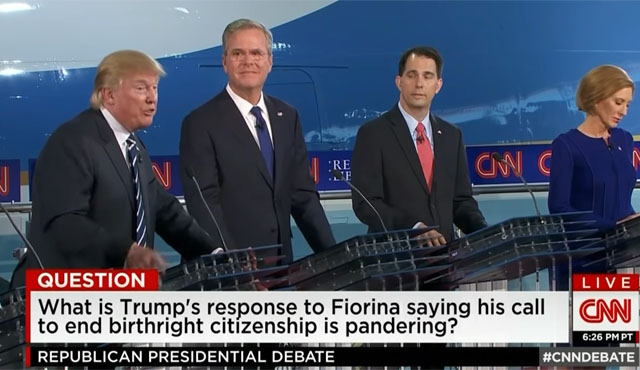 ▲ 트럼프 美대통령은 오래 전부터 불법이민자, 원정출산을 막아야 한다고 주장했다. 사진은 2016년 美공화당 대선후보 경선당시 원정출산에 반대하는 트럼프 후보의 모습. ⓒ美CNN 관련 영상 캡쳐.