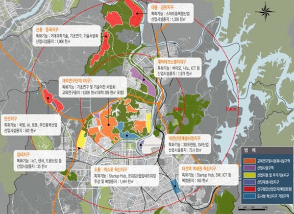 ▲ 대전 국가혁신클러스터 지구지정 현황(유성구, 대덕구, 동구).ⓒ대전시