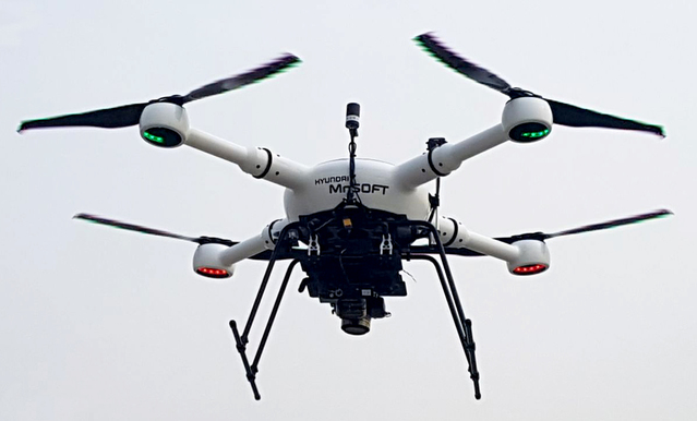 ▲ 현대엠엔소프트가 개발한 ‘정밀지도 구축용 드론’.ⓒ현대엠엔소프트