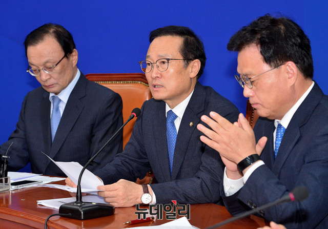 ▲ 더불어민주당 지도부. ⓒ뉴데일리 공준표 기자