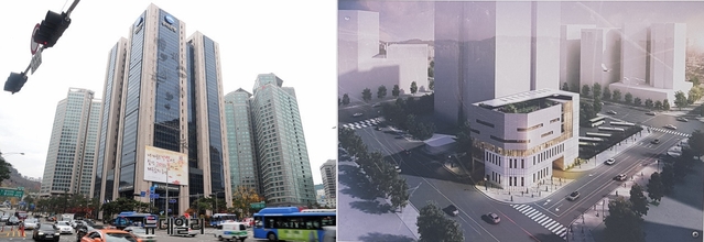 ▲ 우리은행이 중구청 공공부지를 얻고 새로운 건물을 짓는다. 오른쪽은 신세계와 중구청이 맺은 부지 활용 조감도. 당초 지상 5층 규모로 지어질 예정이었지만 우리은행이 새로운 사업파트너로 선정되면서 지상 12층 규모로 확대됐다.ⓒ뉴데일리