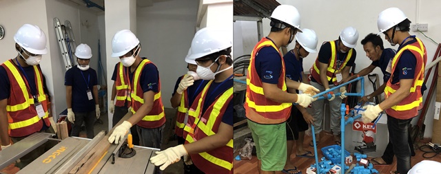 ▲ 건설기능직업훈련소에서 교육생들이 목공(좌), 배관 기술을 배우고 있다. ⓒ포스코건설