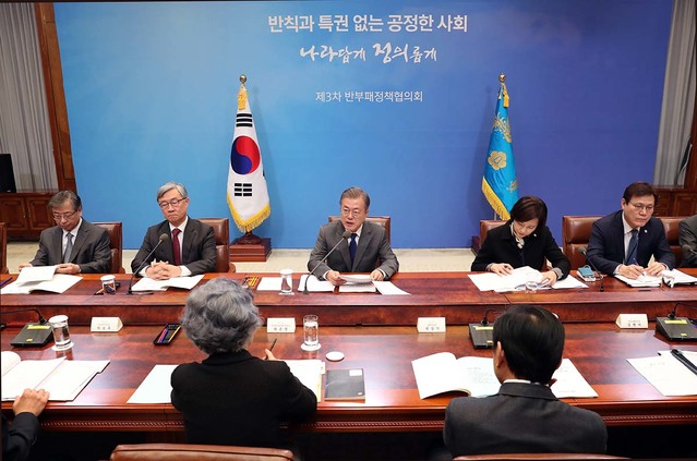 ▲ 문재인 대통령이 지난달 20일 제3차 반부패 정책협의회를 주재하는 모습. ⓒ청와대 제공