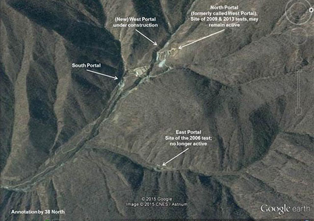 ▲ 美38노스가 2016년 4월 공개한 보고서에 있던 北풍계리 핵실험장 일대 위성사진. ⓒ美38노스 화면캡쳐.
