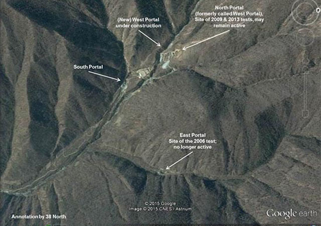 ▲ 美38노스가 2016년 4월 공개한 보고서에 있던 北풍계리 핵실험장 일대 위성사진. ⓒ美38노스 화면캡쳐.