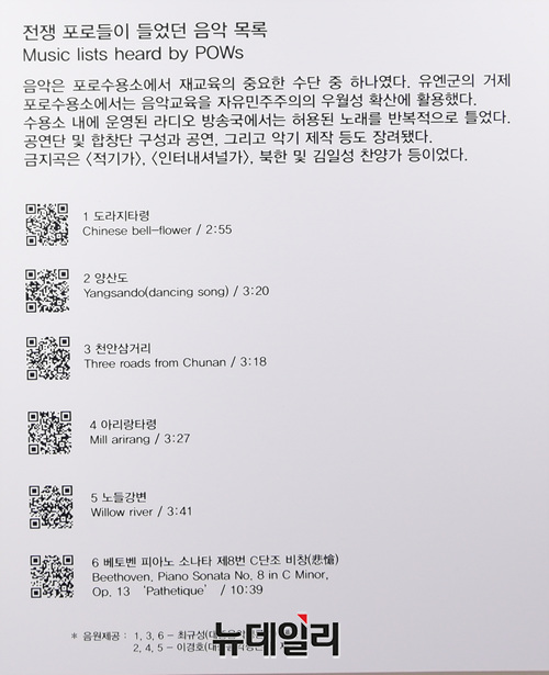 ▲  중, '전쟁 포로들이 들었던 음악 목록'. ⓒ뉴데일리 박성원