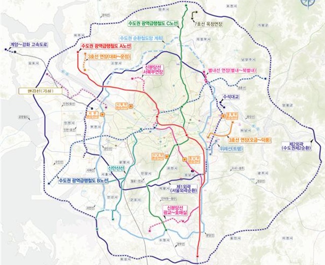 ▲ 수도권 철도 중추망 및 복합환승센터 구축(안). ⓒ국토교통부