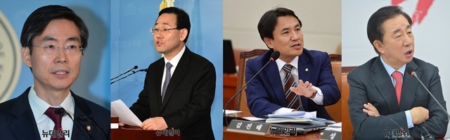 ▲ 자유한국당 전당대회 당대표 출마 후보자. 왼쪽부터 조경태 의원, 주호영 의원, 김진태 의원, 김성태 의원. ⓒ뉴데일리 DBⓒ